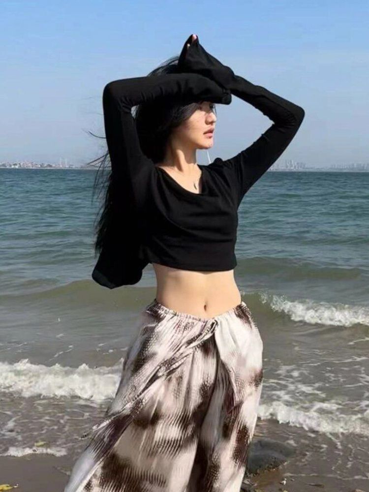 260 그램 사람들 면 모달 달콤한 차가운 핫걸 바람 쇼트 스타일 후드 흔들다 칼라 맨위 Chic 고급 센스 티셔츠