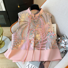 批发特价不退换新中式女装国风流苏盘扣提花刺绣凤尾马甲背心春夏马甲