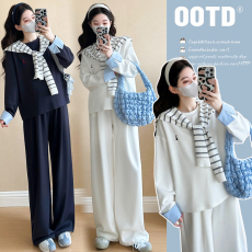 批发2026春季新品孕妇大码休闲宽松时尚减龄慵懒风卫衣套装猪鼻扣调节