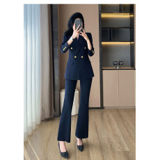 批发黑色<b class='q'>职业</b>西装<b class='q'>套装</b>女面试通勤职场高端高级感正装西服喇叭裤工作服