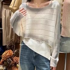 批发秋季韩版设计渐变色镂空<b class='q'>宽松</b>慵懒针织毛衫女不规则吊带套装两件套