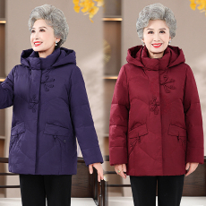 批发中国风<b class='q'>中老年</b>棉衣女中长款冬季高档羽绒棉服洋气刺绣妈妈棉袄