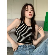 批发夏季百搭条纹<b class='q'>马甲</b>针织背心女夏内搭遮副乳显瘦短款上衣T恤打底衫