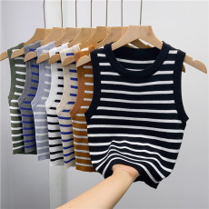 批发条纹针织吊带背心女夏季外穿无袖T恤<b class='q'>打底</b>衫早春内搭短款冰丝<b class='q'>上衣</b>