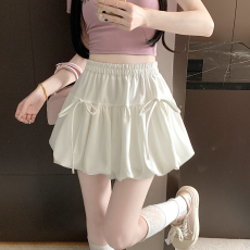 批发实拍芭蕾风蝴蝶结女a字<b class='q'>半身裙</b>蓬蓬裙松紧腰绑带花苞甜酷灯笼短裙