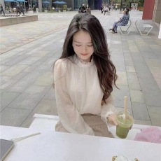 批发蕾丝打底衫内搭2026年新款秋款<b class='q'>雪纺衫</b>网纱设计感女小众<b class='q'>泡泡袖</b>上衣