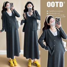 批发实拍现现~孕妇春装新款套装2026时尚<b class='q'>大码</b>慵懒风潮妈<b class='q'>连衣裙</b>两件套