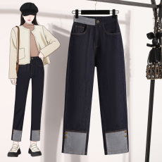 批发实拍2026春新款大码<b class='q'>弹力</b>直筒牛仔女裤胖MM休闲高腰韩版洋气女裤