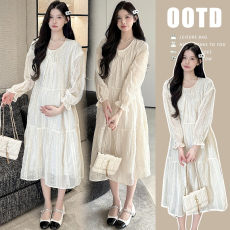 批发实拍 春<b class='q'>夏</b>款孕妇装绣花工艺宽松孕妇连衣裙长袖甜美连衣裙