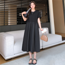 批发实拍 2025夏新款/长款大码宽松精棉拼接口袋连衣裙