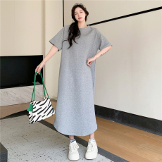 批发实拍 2025夏新款/长款宽松大码舒适圆领口袋连衣裙