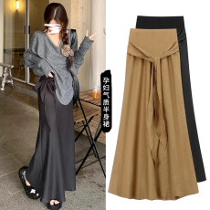 批发天猫品质 孕妇春装新款百搭慵懒风垂感显瘦系带鱼尾托腹半身长裙