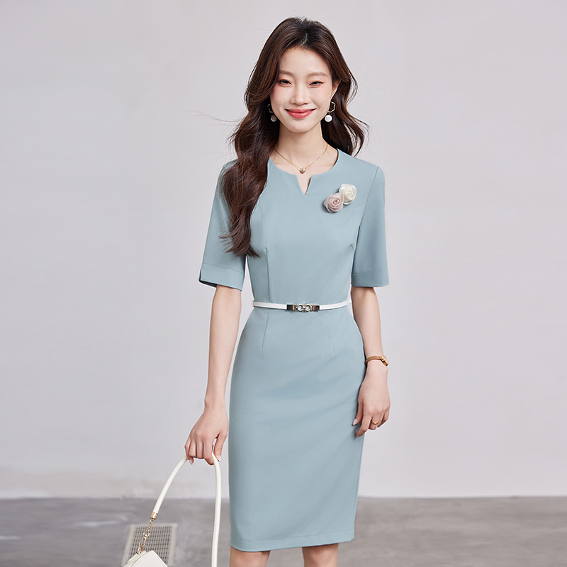FA31005# 高端职业连衣裙女气质正装酒店礼仪前台接待工装美容师工作服春 服裝批發女裝批發服飾貨源