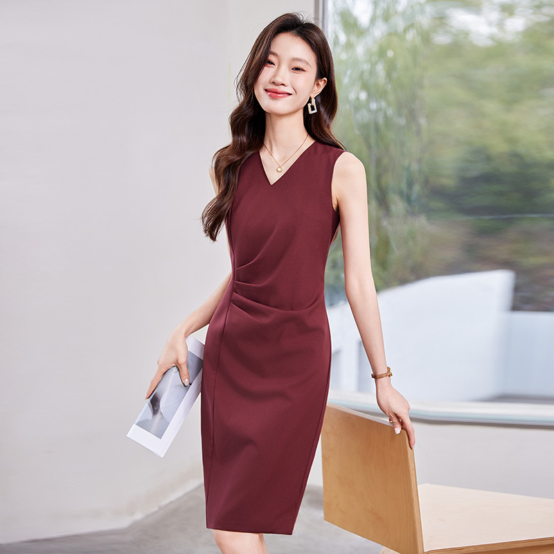 FA31004# 设计感气质V领连衣裙女春夏季淑女名媛风修身显瘦包臀中长裙 服裝批發女裝批發服飾貨源