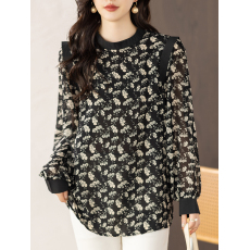 批发限价+12+小视频 法式气质直筒印花<b class='q'>中袖</b><b class='q'>雪纺衫女</b>2025春秋遮肚上衣