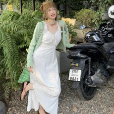 批发微胖气质甜美小清新印花无袖<b class='q'>连衣裙</b>2025夏季新款减龄显白长裙外套