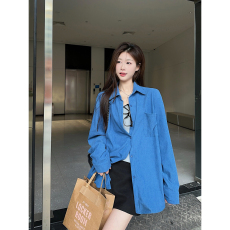 批发显白高级感灯芯绒百搭polo领<b class='q'>衬衫</b>女2026别致紫色上衣外套