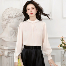 批发法式职场勤通2026春秋新款纯色衬衫女气质教资面试穿搭缎面上衣