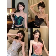 批发新款 春夏美背  重工幻彩亮片鱼骨抹胸  配<b class='q'>透明</b><b class='q'>肩带</b>