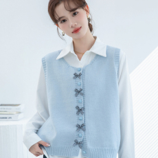 批发实拍2026年温柔风<b class='q'>甜美</b>蝴蝶结装饰针织开衫马甲秋冬新款叠穿上衣