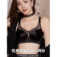 批发光面无痕透气<b class='q'>内衣</b>女波点<b class='q'>无</b><b class='q'>钢圈</b>大胸上托收副乳防下垂调整型文胸罩