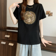 批发实拍 实价 21支纯棉/100棉 中式短袖<b class='q'>T</b><b class='q'>恤</b>女国风<b class='q'>亮片</b>领结