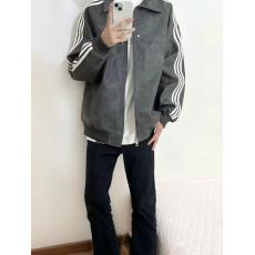 批发原版质量 美式复古条纹PU皮衣夹克男女春秋潮牌痞帅机车风外套