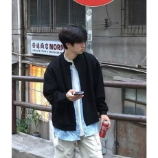 批发原版1：1  韩系穿搭男浅灰色假两件上衣立领开衫卫衣潮牌休闲外套