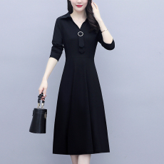 批发2026大码女装秋季新款气质时尚修身翻领中年<b class='q'>妈妈</b>中长款<b class='q'>连衣裙</b>减龄