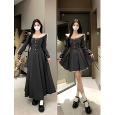 批发实拍大码女装灰色复古法式赫本风气质显瘦<b class='q'>时尚</b>百搭连衣裙长短款
