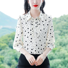 批发2025春季新款真丝<b class='q'>衬衫</b>女<b class='q'>长袖</b>气质波点遮肚显瘦高档桑蚕丝洋气<b class='q'>衬衣</b>