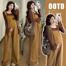 批发实拍  孕妇春装套装显瘦打底+背带裤两件套孕妇装