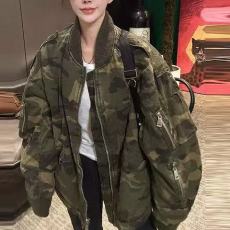 批发美式复古迷彩工装棉服外套女2024冬季新款小众设计感高街保暖夹克