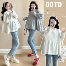 批发实拍2026春季新款韩版时尚金金亮片工艺面料 韩版孕妇中长上衣