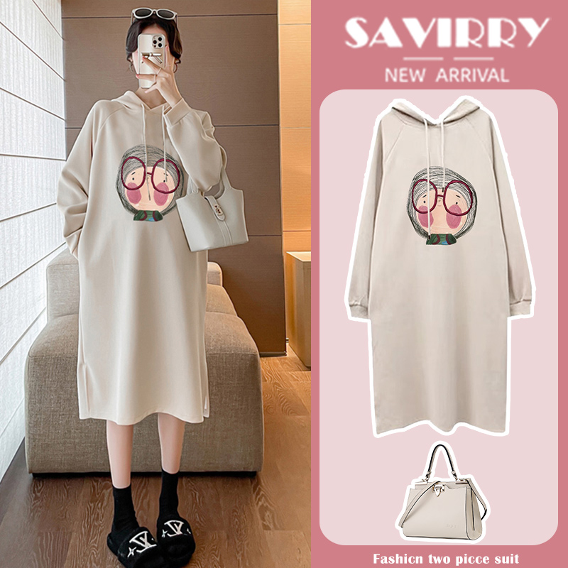 임산부 후드 후드티 드레스 출산 착용 봄 드레스 루즈핏 캐주얼 외국 가스 연령 감소