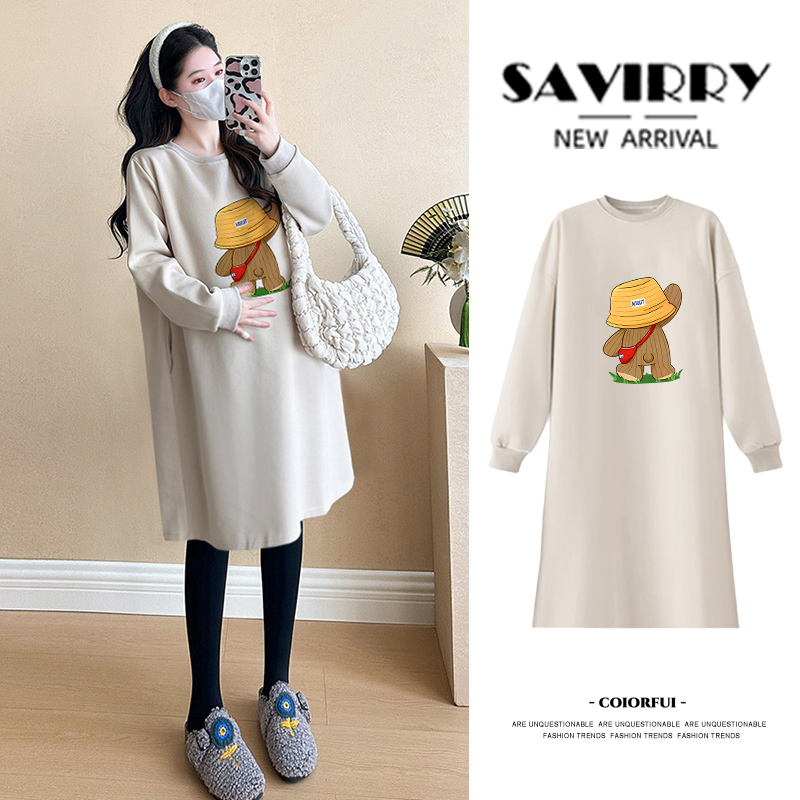 출산 착용 봄 가을 드레스 루즈핏 캐주얼 외국 가스 연령 감소 중간 길이 긴팔 치마