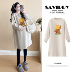 批发孕妇装春<b class='q'>秋</b>连衣裙宽松休闲洋气减龄中长款长袖裙子