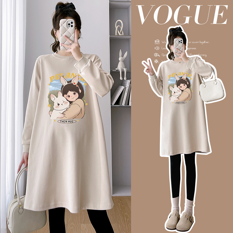 출산 착용 봄 가을 드레스 루즈핏 캐주얼 외국 가스 연령 감소 중간 길이 긴팔 치마