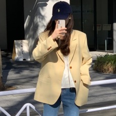 批发清仓特价 不退不换 温柔暖黄通勤百搭单排扣宽松<b class='q'>休闲</b>西装外套<b class='q'>西服</b>