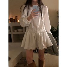 批发现huo 韩国ins 早春日 收腰 绑带 <b class='q'>荷叶边</b> 长袖  <b class='q'>连衣裙</b>