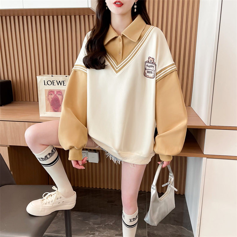 실사 모방 Mianhua 면 복합 우유 실크 페이크 레이어드 후드티 여성