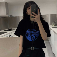 批发<b class='q'>韩国</b>外贸趣味印花短袖T恤女夏季新款ins<b class='q'>情侣</b><b class='q'>宽松</b>港风露脐短款上衣