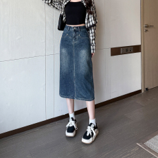 批发实拍2026新款小个子牛仔半身裙女高腰时尚中长裙a字修身包臀<b class='q'>裙子</b>