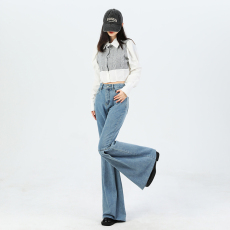 批发休闲个性设计款阔腿喇叭裤<b class='q'>牛仔裤</b>女长裤春秋款马蹄裤百折垂感<b class='q'>微喇</b>