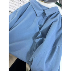 批发纯棉 多巴胺穿搭蓝色纯棉<b class='q'>衬衫</b>外套早秋别致上衣内搭长袖<b class='q'>衬衣</b>外穿