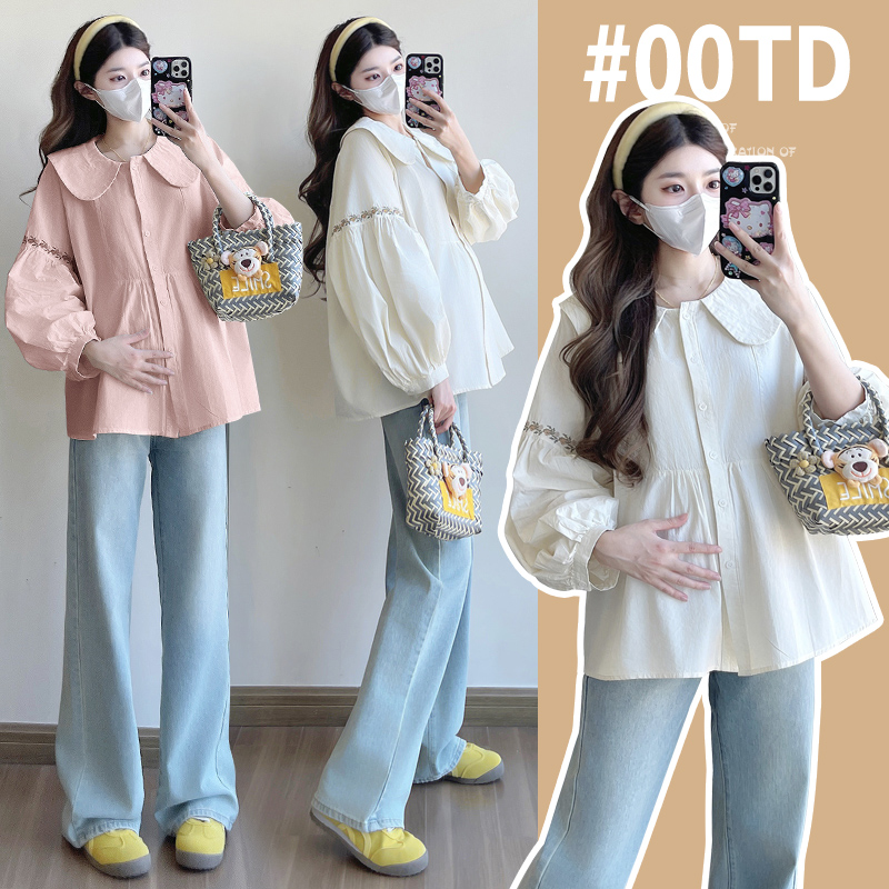 실사 2026 봄 새로운 임산부 한국 스타일 프랑스식 부드러운 베이비 칼라 작은 샤넬 스타일 인형 셔츠 맨위