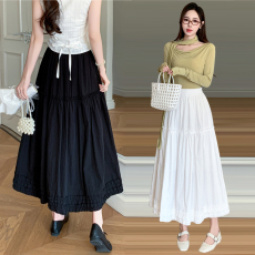 批发实拍 芭蕾风木耳边半身裙伞裙女春季高腰<b class='q'>显瘦</b>设计感中长裙A字裙
