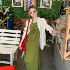 批发微胖夏季时尚设计感背心<b class='q'>连衣裙</b>2026新款慵懒风显瘦长裙开叉衬衫