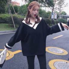 批发<b class='q'>卫衣</b>女秋宽松<b class='q'>韩版</b> 慵懒风色V领上衣女