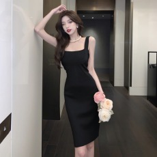 批发天猫抖音质量气质性感吊带裙女夏季紧身内搭纯色高腰针织连衣裙